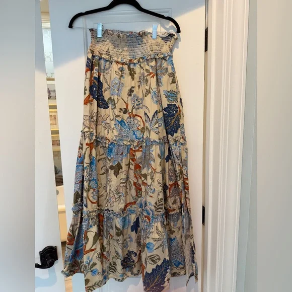 Floral Maxi Skirt in Blue and Cream - Picture 1 of 7